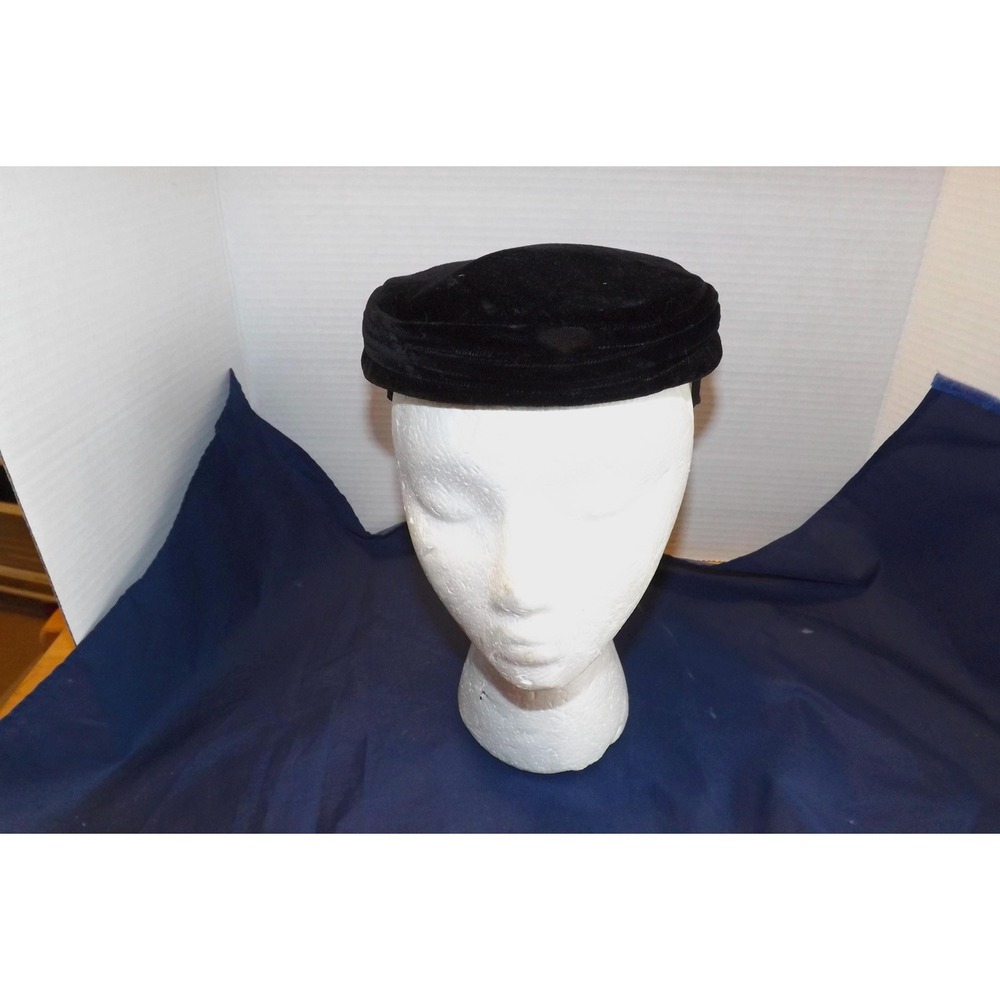 Velvety Black Ladies Hat with Feather - See Description for Details